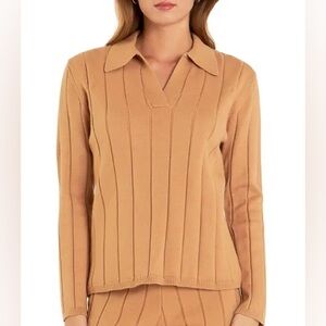 English Factory Sweater Long Sleeve Rib Knit Top Camel Tan Large